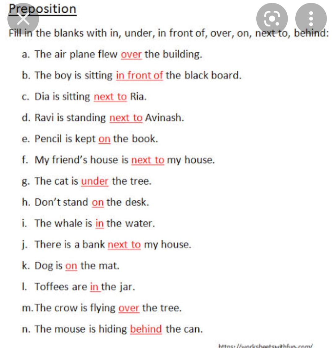 English Worksheet For Preposition