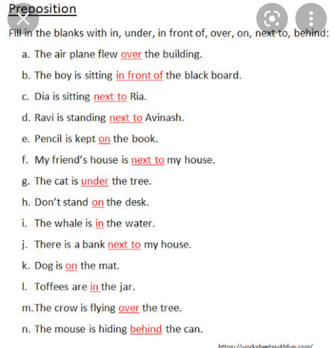 Prepositions Exercises For Class 3 With Answers