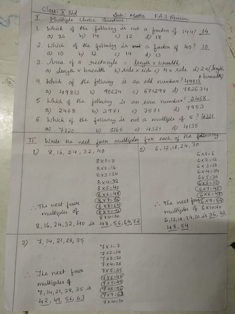 Factors And Multiples - Maths - Assignment - Teachmint