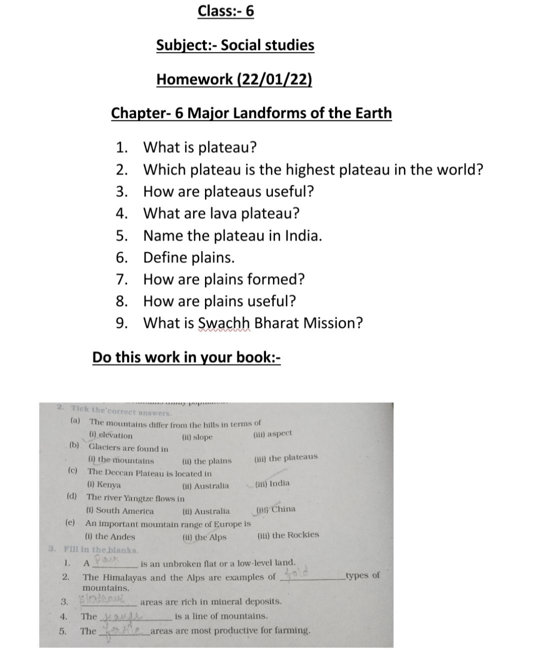 Chapter Major Landforms Of The Earth Social Science Assignment