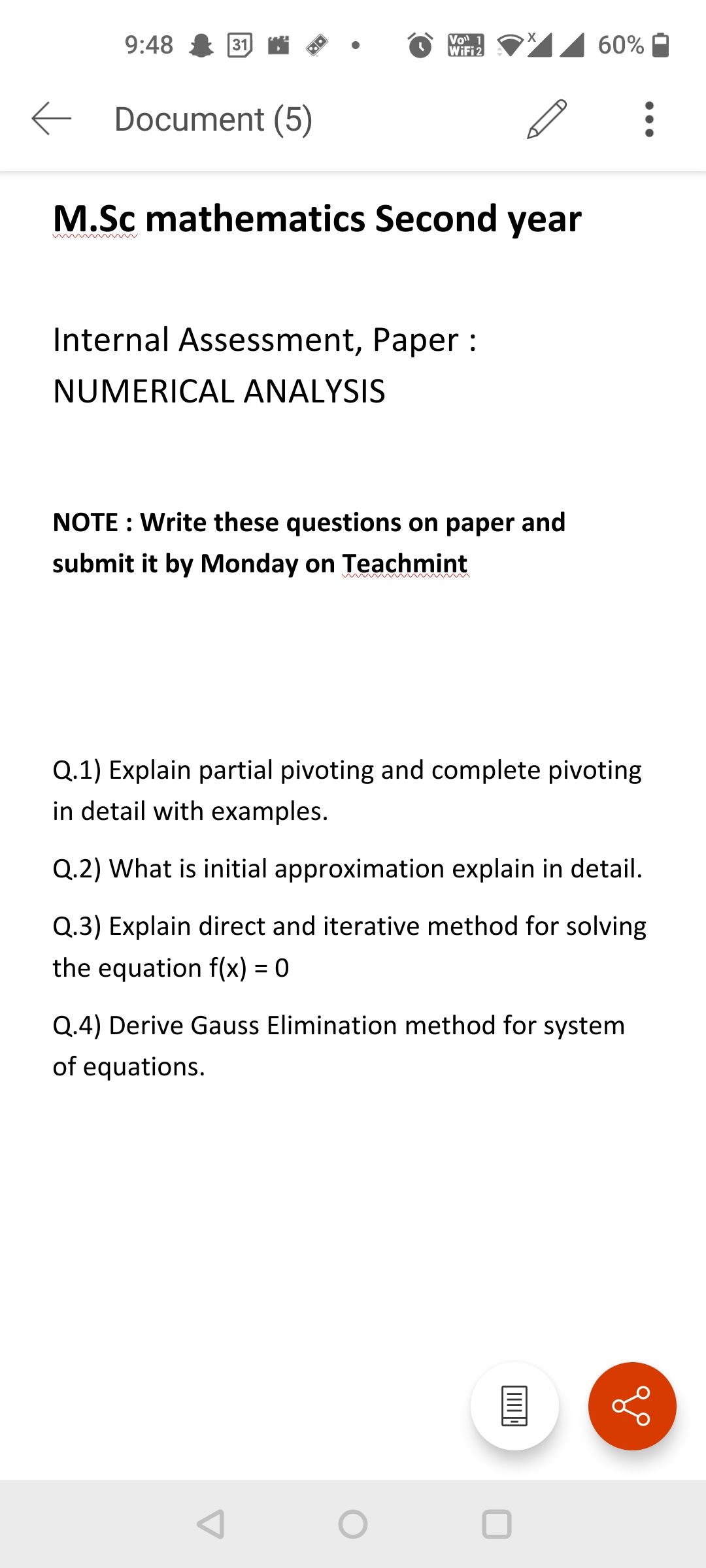 numerical analysis assignment