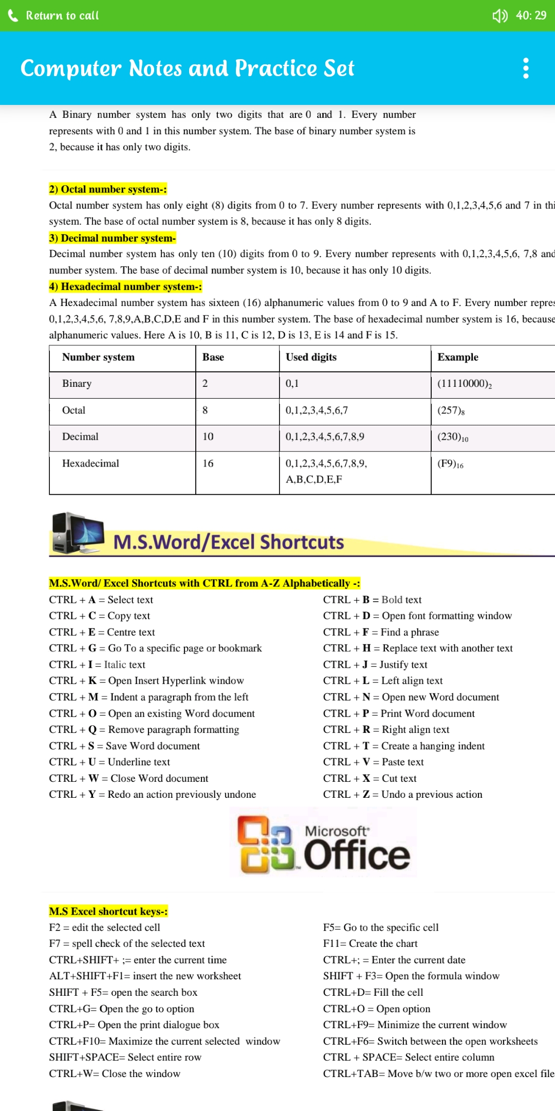 Shortcut Key - Computer Application - Notes - Teachmint