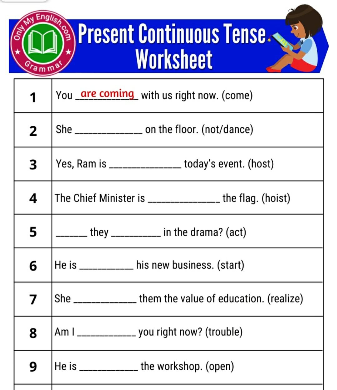 Present Continuous Tense - English & SST - Assignment - Teachmint