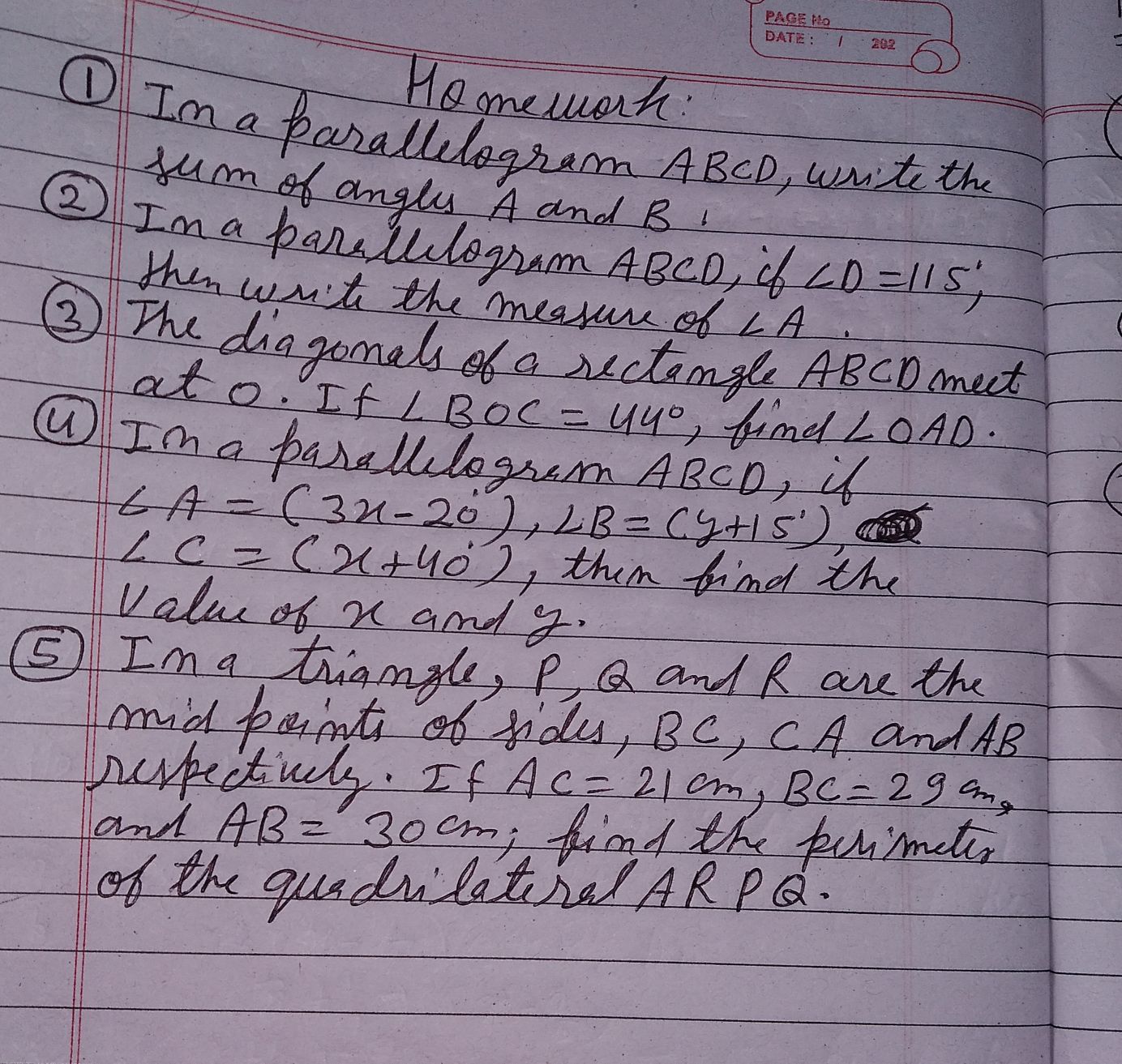 Homework, Chapter 8 Quadrilaterals - Mathematics - Assignment - Teachmint
