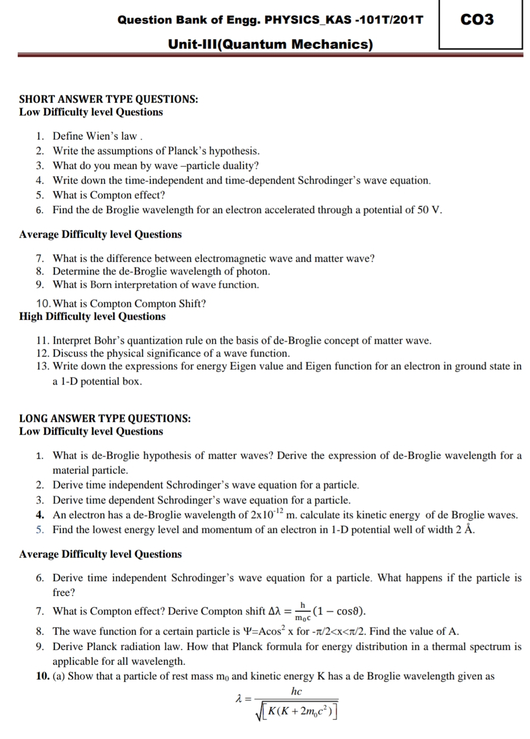 Unit-3 Question Bank-1 - Physics - Notes - Teachmint