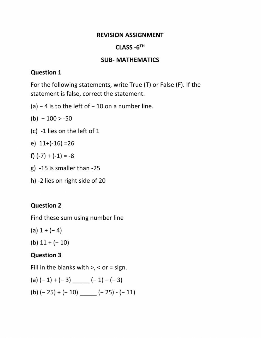 L 6 Integers Maths Assignment Teachmint 2688