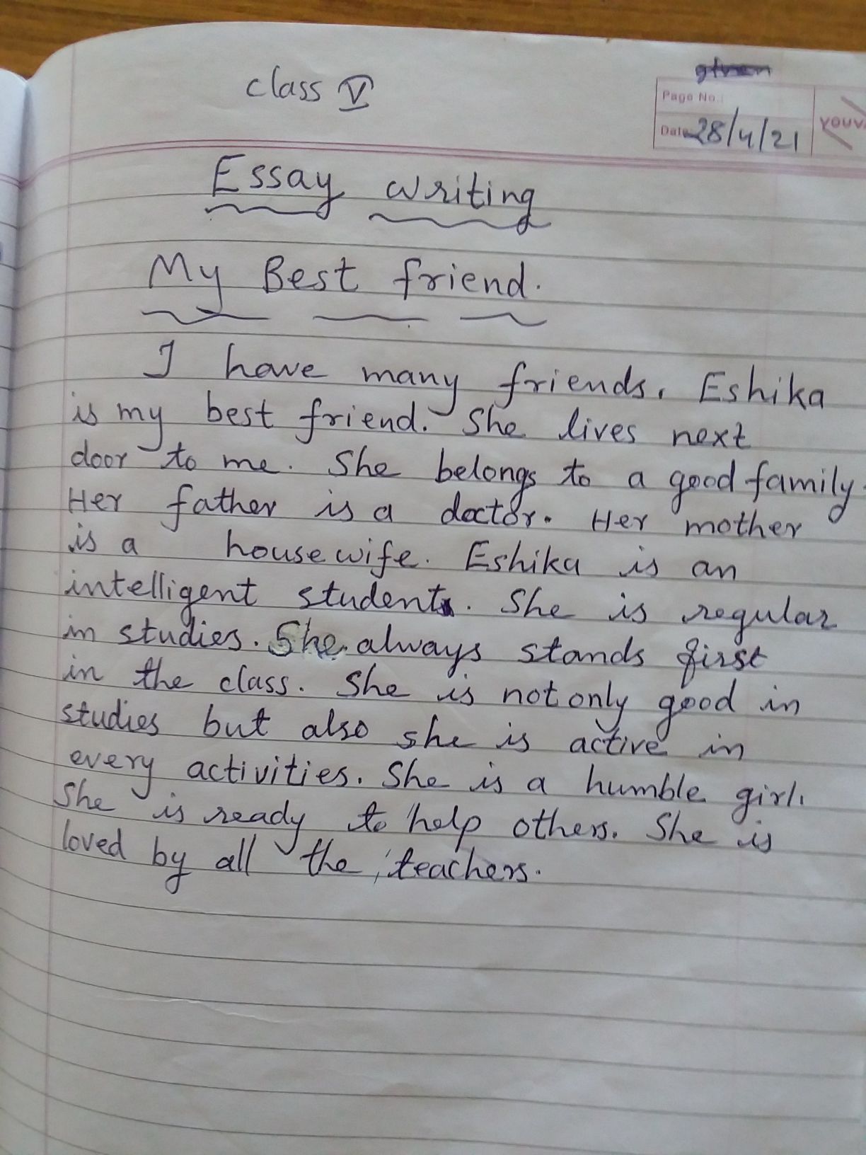 7th class essay in english