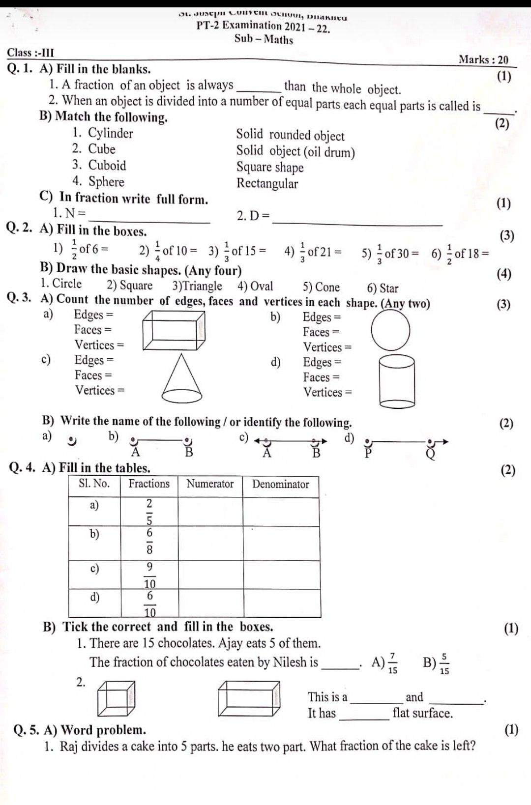 grade 3 mathematics assignment