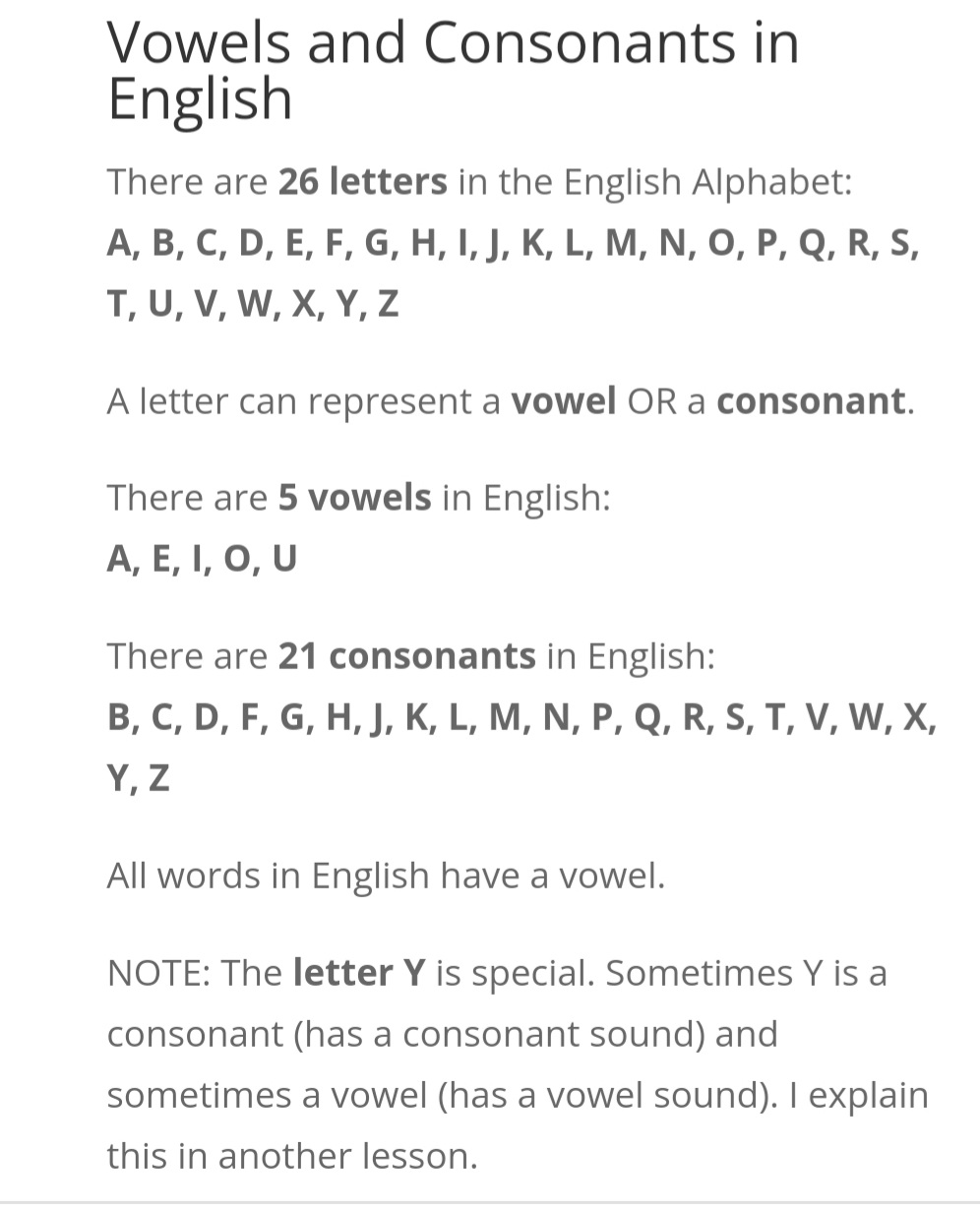 vowels and consonants in english