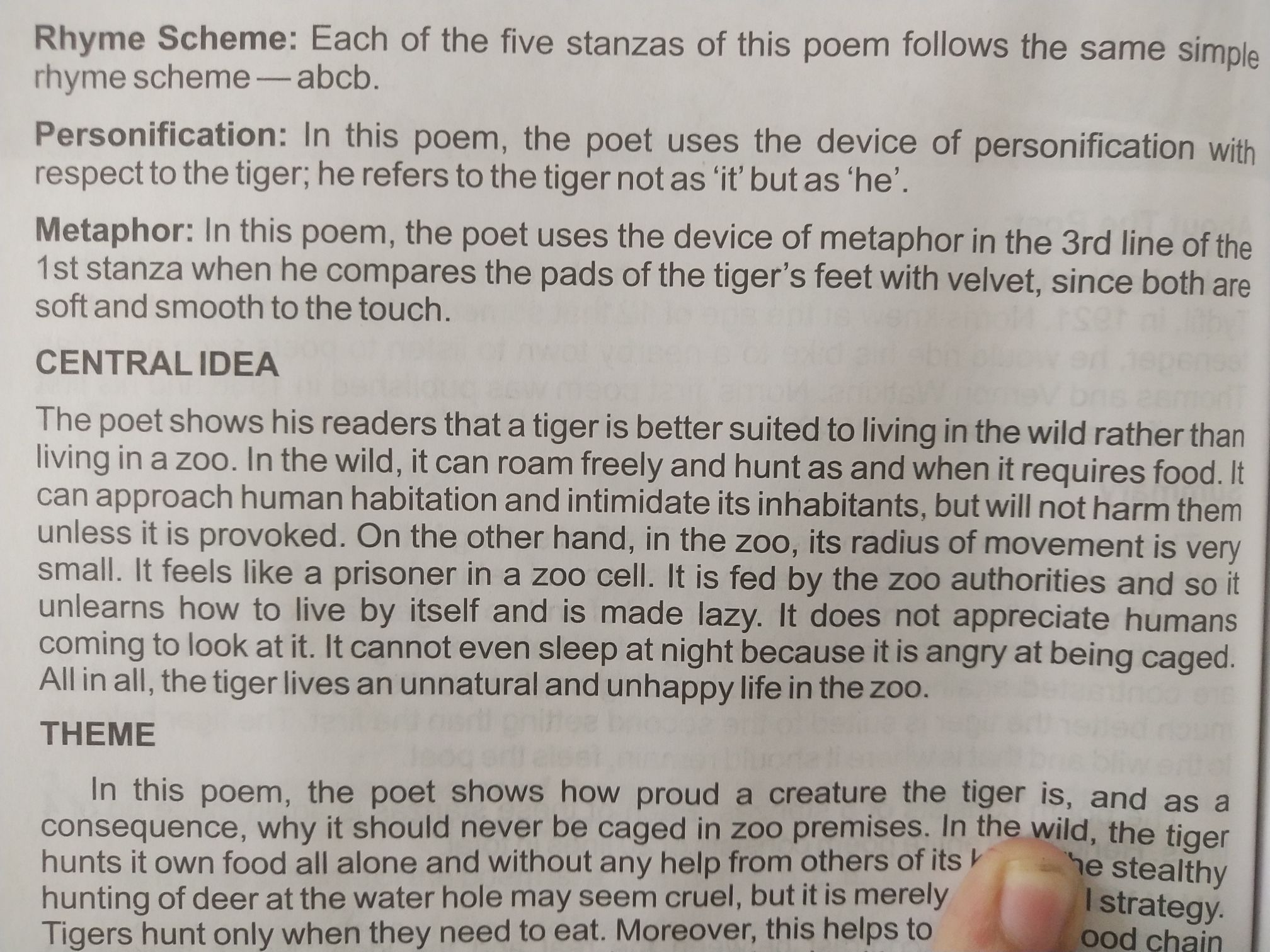 Central Idea-A Tiger In The Zoo - English - Assignment - Teachmint