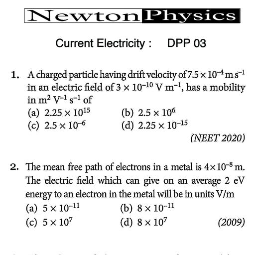 Current DPP 3 - Physics - Free PDF Download 2026