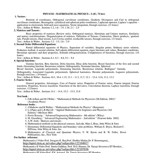 Mathematical Physics 1-Syllabus - Physics - Free PDF Download 2026