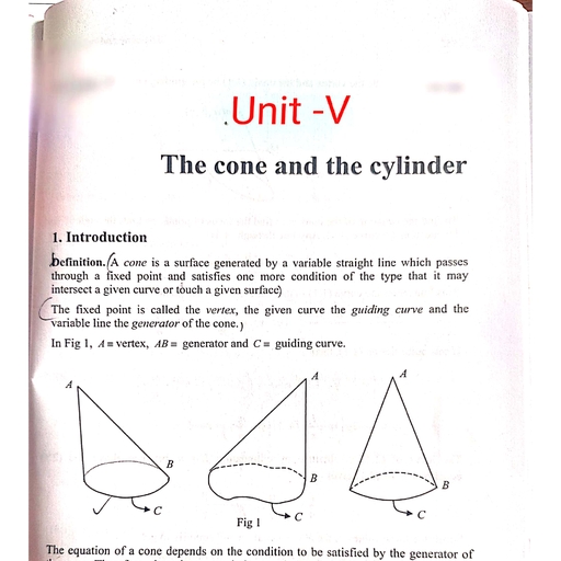 Unit V Cone & Cylinder - Mathematical Methods - Notes - Teachmint