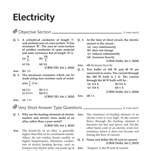 PYQ ELECTRICITY - SCIENCE - Free PDF Download 2026