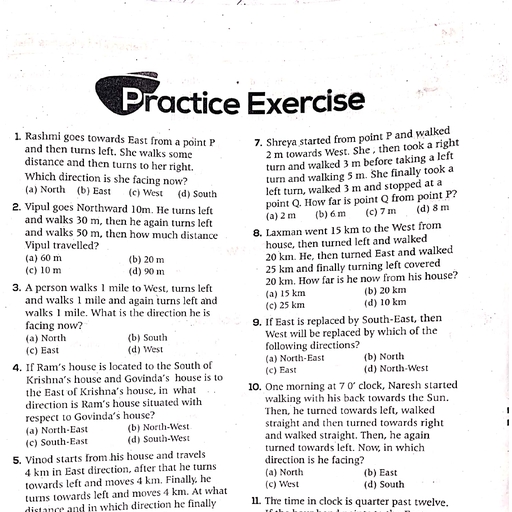 Directions sense test - Maths - Free PDF Download 2026
