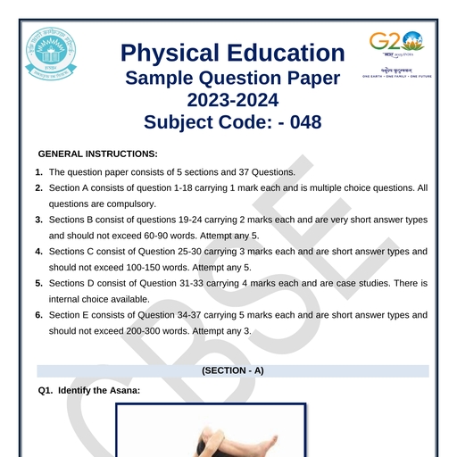 Sample Question Paper - Physical Education - Free PDF Download 2026