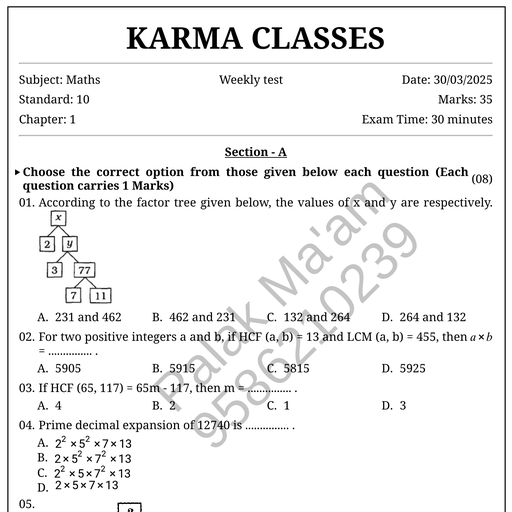 Maths-10-ch-1 Test Paper- - Maths - Free PDF Download 2026