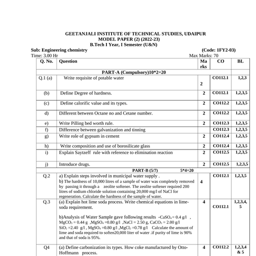 2 MODEL PAPER - Engineering Chemistry - Free PDF Download 2026