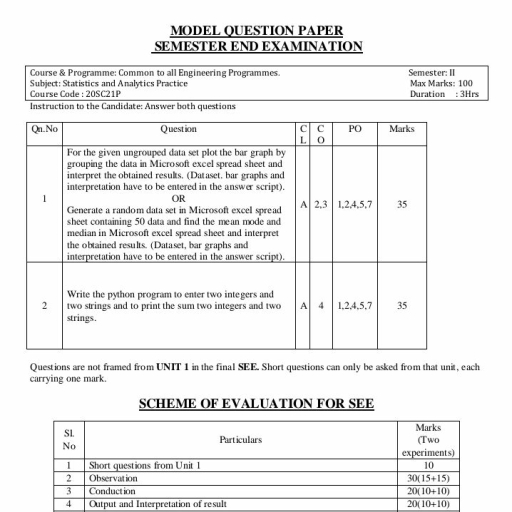 Scheme Of Evaluation - Statistics And Analytics - Free PDF Download 2026