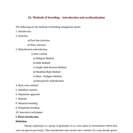 lec16.pdf - Introduction of Plant Breeding - Notes - Teachmint