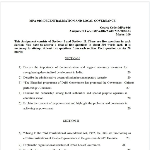 Assignment MPA-016 - ASSIGNMENT: - Notes - Teachmint