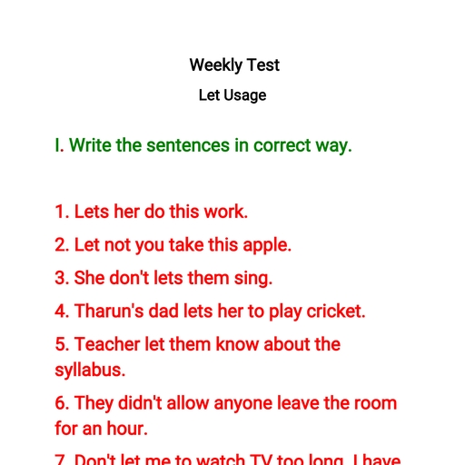 Let Usage Subjective Test - English Language - Assignment - Teachmint